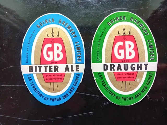 2 Beer Labels  GUINEA BREWERY LTD. Papua And New Guinea.  Bitter Ale  Draught