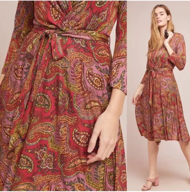 $160 Anthropologie Dress XS Petite New without tags pink/red super soft  viscose