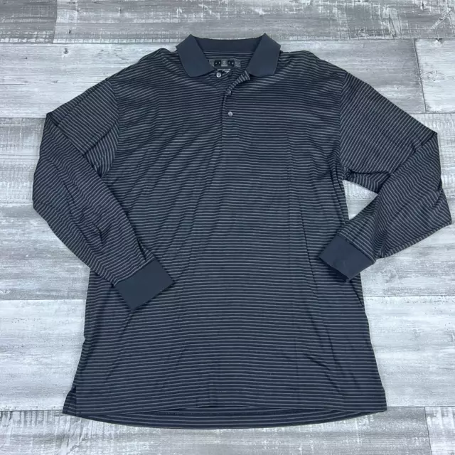 Nike Golf Polo Shirt Mens Large Black Striped Gray Long Sleeve Collared