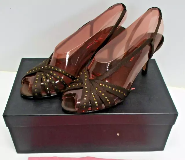 Nina Shoes Size 6.5 Women’s Brown Satin Heels with Rhinestones with Box & Bag