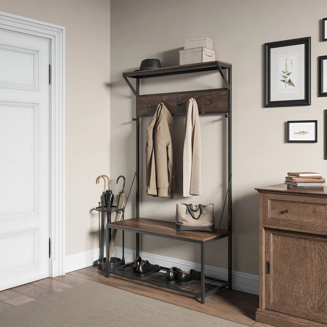 70 INCH INDUSTRIAL Bench Hall Tree Entryway Storage Shelf Coat Rack, 4