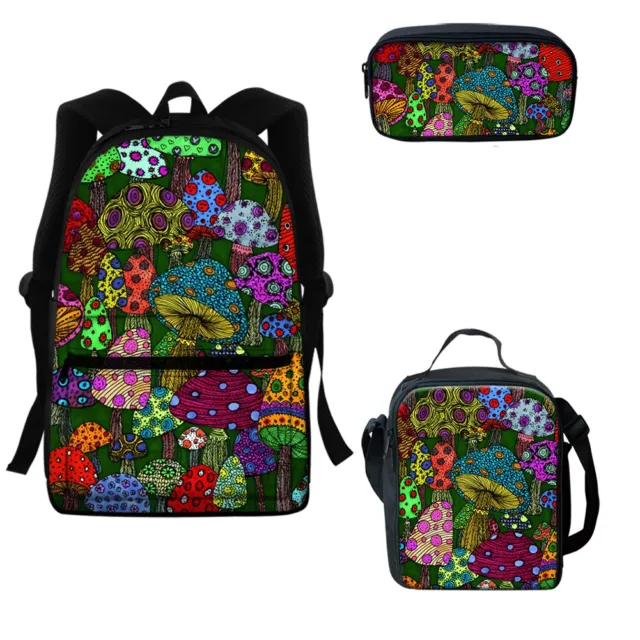 Backpack Fashion Student School Bag Computer Bag with Zipper Colorful Print 3pc