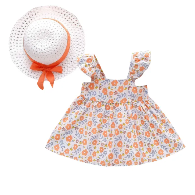 Toddler Baby Kids Girls Suspenders Floral Princess Tutu Dress Hat Summer Outfits 2