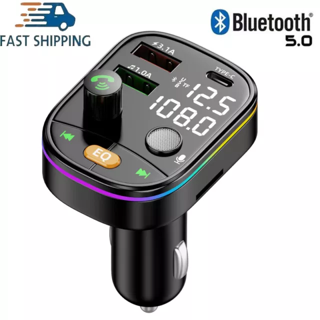 12V/24V Car Wireless Bluetooth 5.0 FM Transmitter USB+PD Car Charger Adapter UK