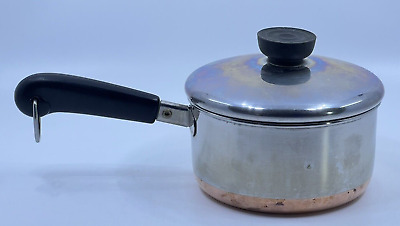 Vintage 1801 Revere Ware 1qt -80 Sauce Pan/Pot Copper Clad Bottom  w/Lid  USA