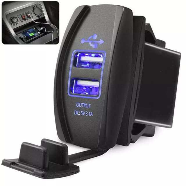 Car Dual Blue LED USB Phone Tablet Power Supply Charger Port Socket 12-24V 3.1A