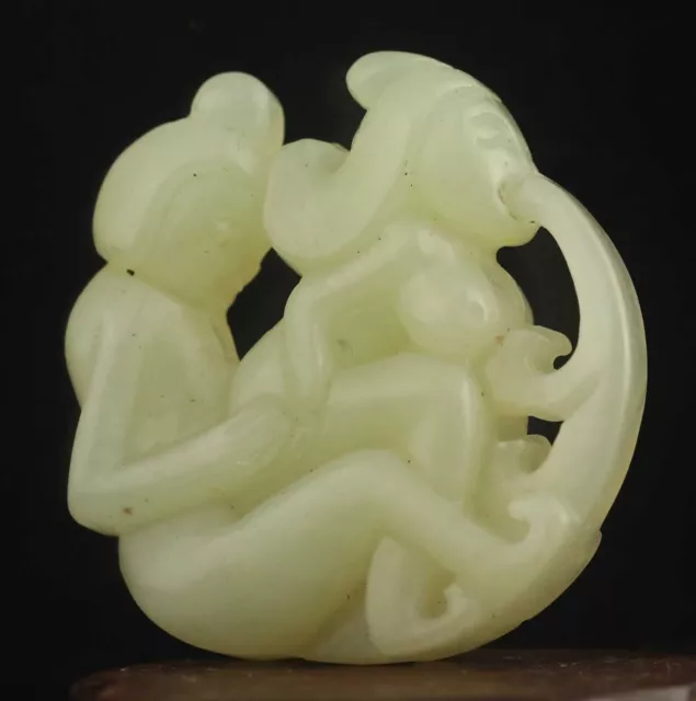 Chinese old natural jade hand-carved statue human pendant m