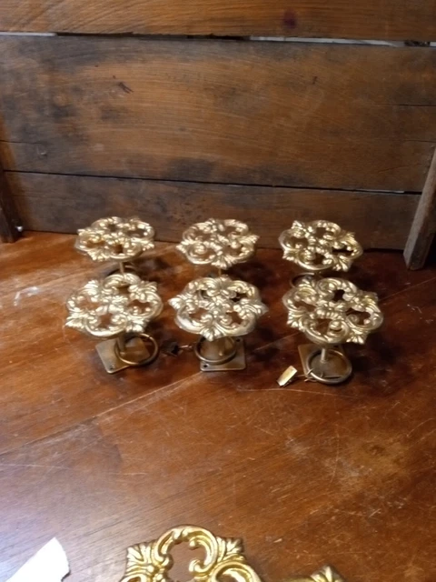 6  Vintage Ornate Brass Round Medallion Curtain Drapery Hold Backs Tiebacks
