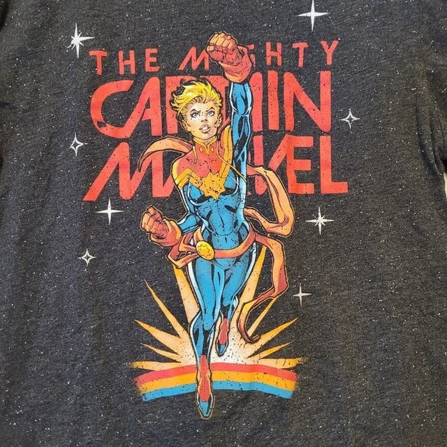 Mad Engine The Mighty Captian Marvel Graphic T-Shirt Black Star Field Tee Size L 3