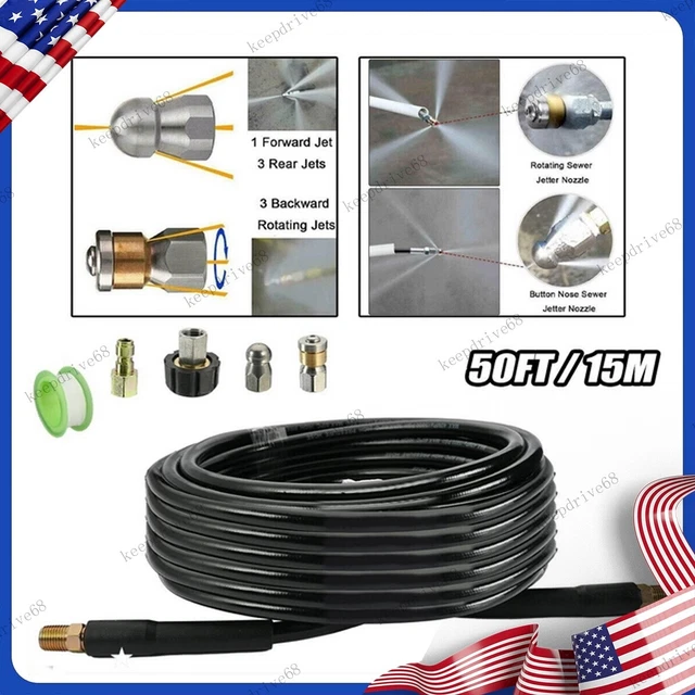 Sewer Jetter Nozzle Kit 1/4"M - NPT 50FT Drain Cleaning Hose For Pressure Washer
