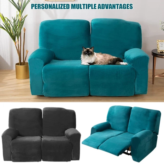 New 2 Seater Stretch Velvet Recliner Sofa Slipcover Armchair Couch Protector US