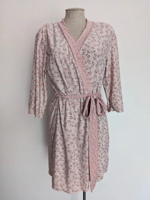LAURA ASHLEY Coquette Pink Floral LSF Long Sleeve Short Bed Robe Womens Small