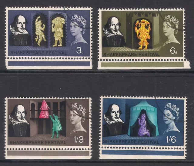 GB 1964 sg646p-649p Phosphor Shakespeare Set CTO Fine Used With Gum A692