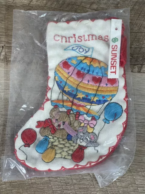 Sunset Crewel Embroidery Christmas Joy Stocking With Tag 7” High