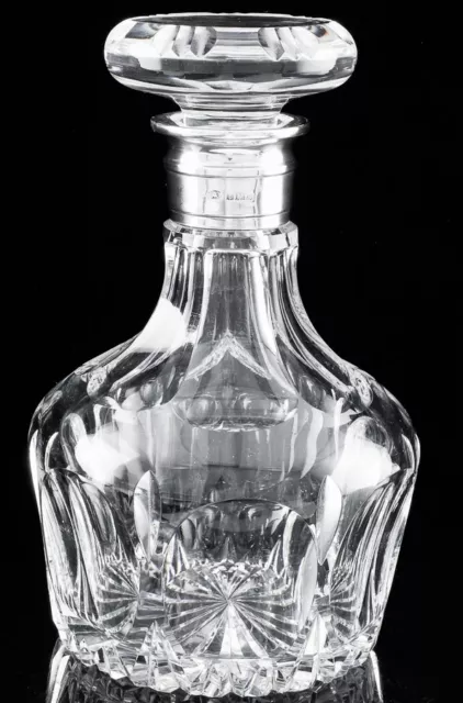 Great 1959 Adie Bros Sterling Silver & Cut Crystal Glass Whiskey Liquor Decanter