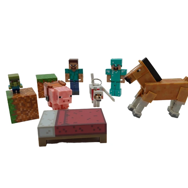 Minecraft Figures Horse Pig Bed Steve Pig Lot Of 9