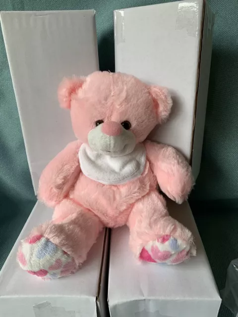 10 x Brand New Pink Bears With Bibs. Ideal sublimation, personalised embroidery
