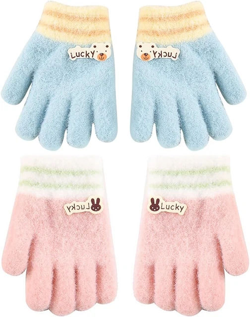 3 Paia Di Guanti Invernali In Maglia Per Bambini - Morbidi, Elastici, Caldi E Foderati In Peluche, Design A 5 Dita Per Giocare All'Aperto (Bici, Corsa, Pupazzi Di Neve)