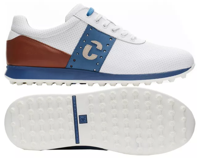 Zapatos de golf Duca Del Cosma Belair sin clavos - Precio de venta sugerido por el fabricante £ 160 - todas las tallas blancos/coñac