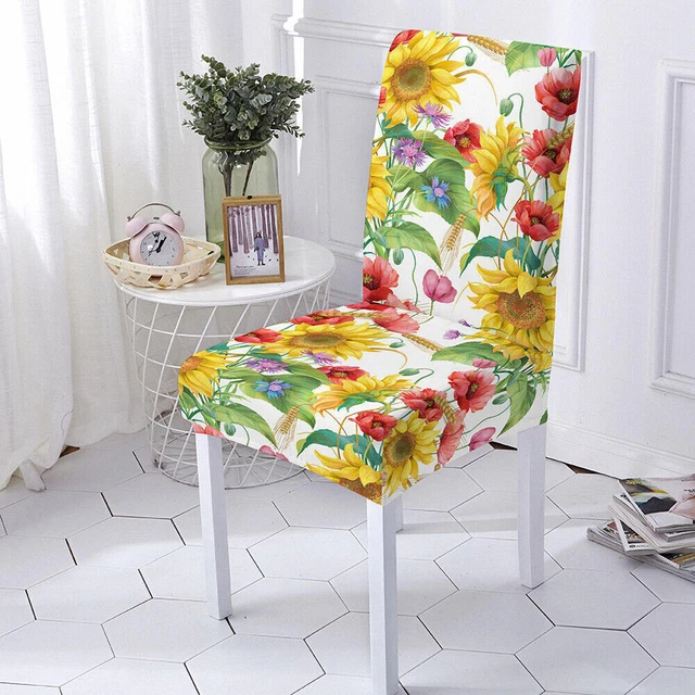 1/4/6pcs Universal Stretch Spandex Dining Room Sunflower Chair Covers Home Decor