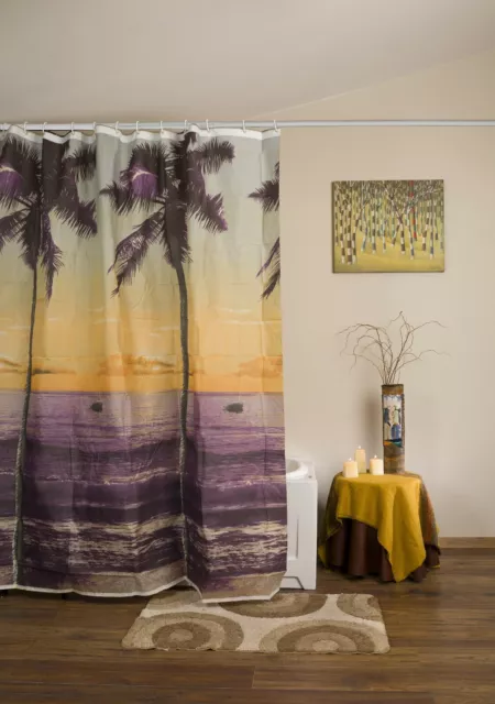 Miranda. European Style Unique Design Fabric Shower Curtain with Hooks. Bathroom