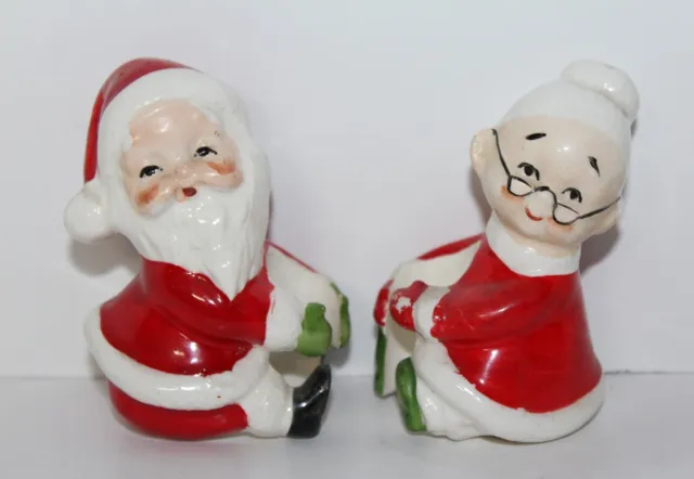 Vintage LEFTON Christmas Mr and Mrs Santa Claus Candle Holder Figurines Japan