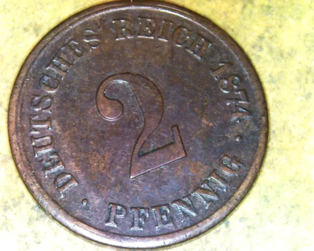 2 Pfennig 1874 h sehr schön bis vorzüglich