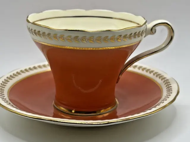 Aynsley Coral Corset Shape Teacup & Saucer Coffee Cup Golden Rim England China
