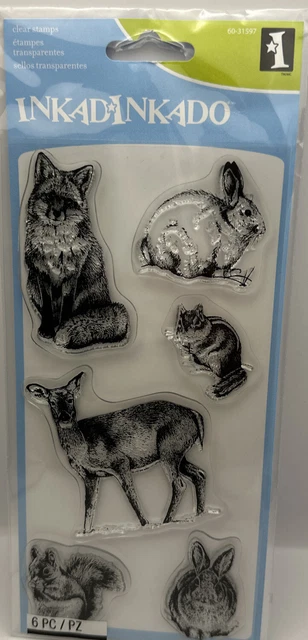 Inkadinkado Clear Rubberstamps Woodland Winter rabbit deer 6 pieces NEW! 40012