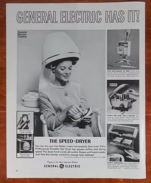 1966 GE Speed Dryer Hair Dryer Woman Drying Hair Photo Vintage Magazine Print Ad