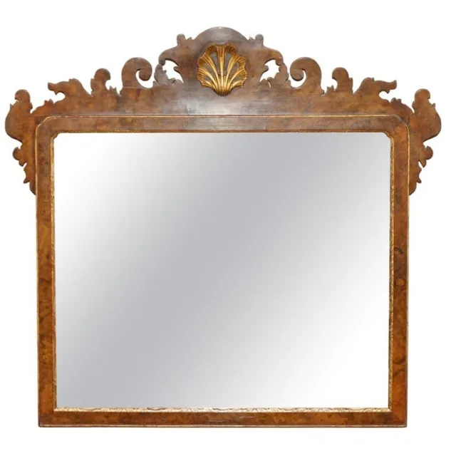 Stunning 18Th Century Georgian Style Burr Walnut Mirror Circa 1860 Giltwood