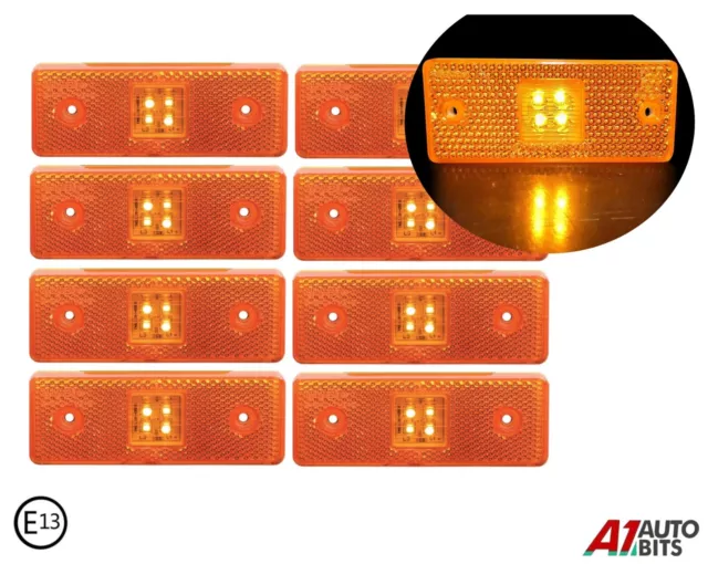 8 pcs LED 24V Orange Amber Indicator Side Marker Lights Truck Lorry Trailer E13
