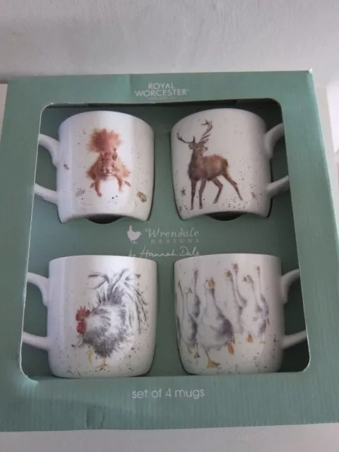 Royal Worcester Wrendale Mugs Animal Gift Set of 4 Fine Bone China