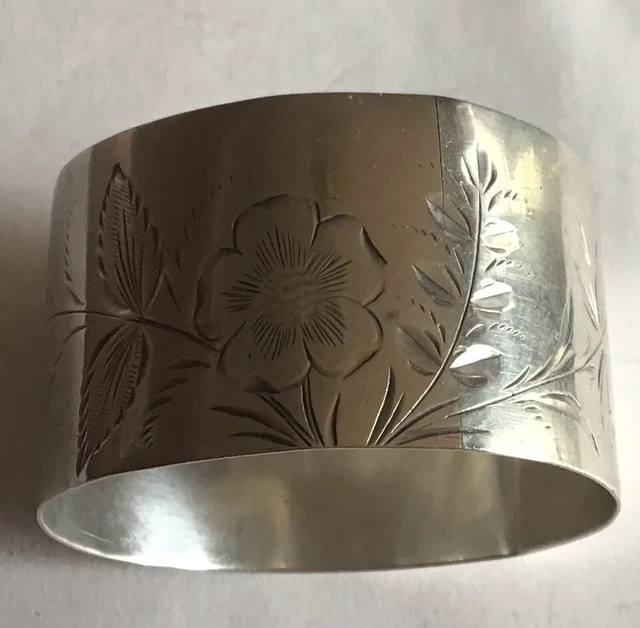 Sterling Silver Napkin Ring Serviette Holder With Engraved Flowers