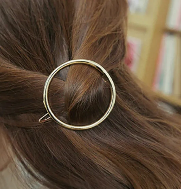 Large Round Hair Pin in Silver or Gold Stick Clip Grip Slide Circular Circle UK