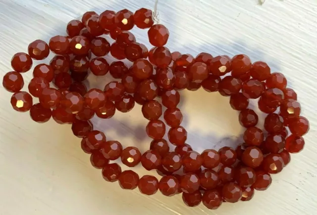 2 Strands Genuine Faceted Carnelian Stone Beads - 5.5mm Round - Quality Select