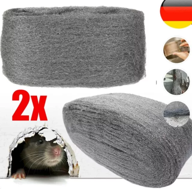 2 Stück 4M Stahlwolle Gegen Mäuse 0000 Fein Steel Wool für Reinigen Polieren