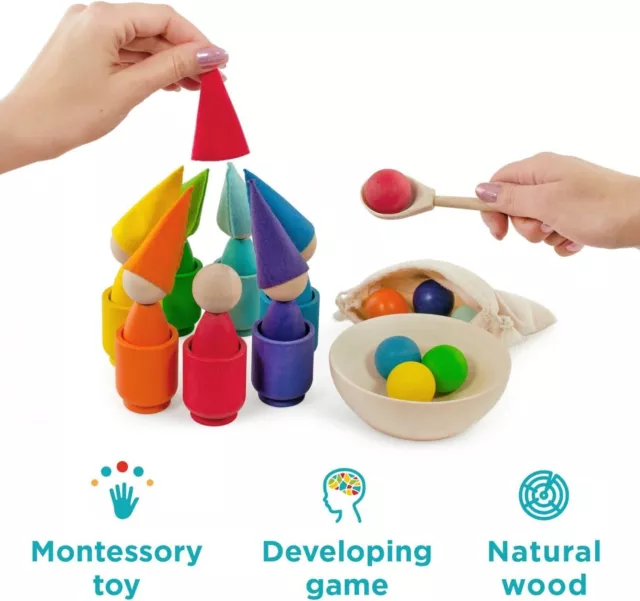 Ulanik Rainbow Peg Dolls and Balls in Cups Toddlers Montessori Toys for 3+... 2