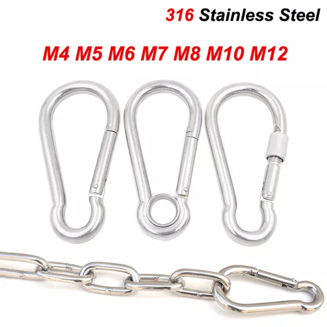 304 Stainless Steel Heavy Duty Carabiner Spring Snap Hook Clip M4 M5 M6 M8  M10