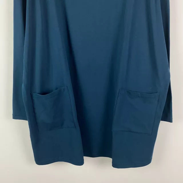 Eileen Fisher Bateau Neck Tunic Top Size 1X Blue Pockets Organic Cotton Stretch 3