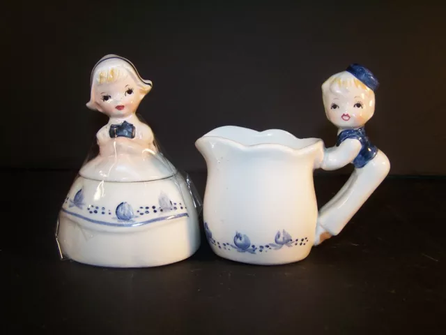Vintage ENESCO Dutch Girl and Boy Sugar and Cream Jars