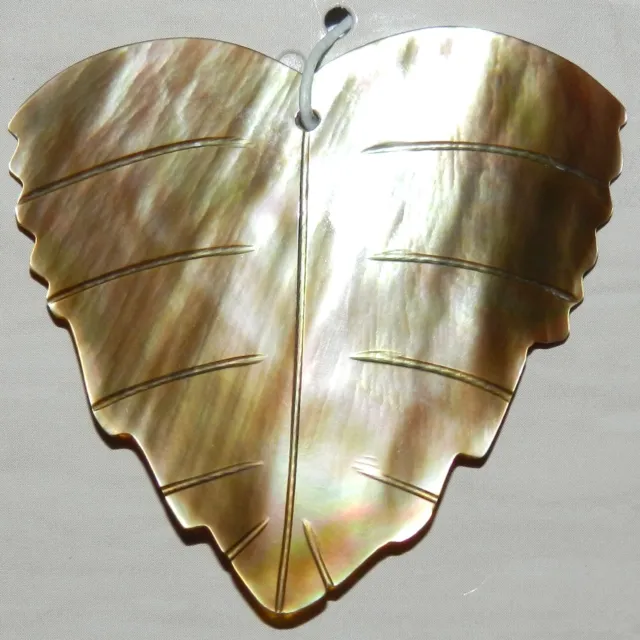 P2184 Brown Lip Shell 46mm Carved Leaf Natural Gemstone Pendant Focal Bead