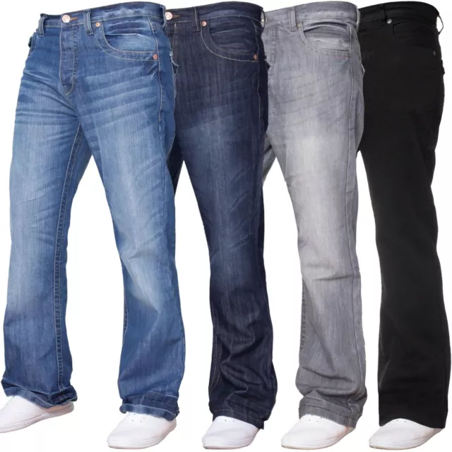 APT Jeans Bootcut Hommes Jambe Large Évasé Pantalon Rabat Poches Tailles UK