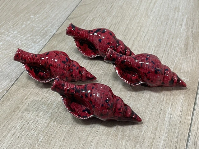 Vintage Ceramic Seashell Macrame Beads Set of 4 Mid-Century Modern MCM