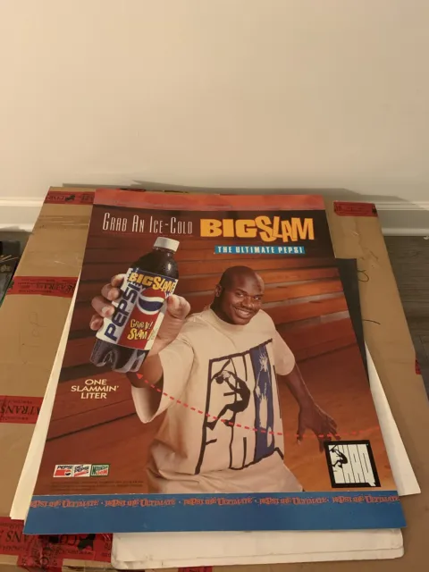 Rare Shaquille O’Neal Double Sided Vinyl Poster 23”x30.5” Pepsi Big Slam Shaq Ad