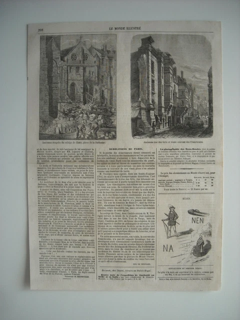 Gravure 1861. Demolition De Paris. Ancienne Rue Des Gres. Place De La Sorbonne,.