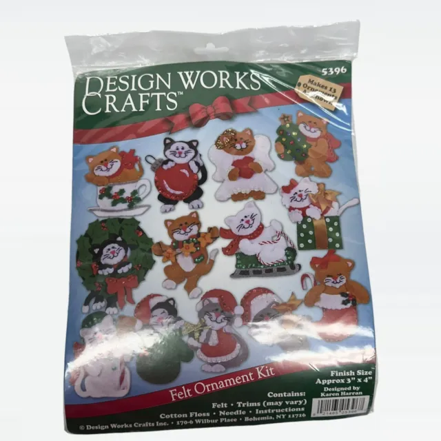 Kit de adornos navideños de fieltro Design Works 3""x4"" conjunto de 13 lotes gatos gatitos 5396