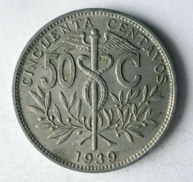 1939 BOLIVIA 50 CENTAVOS - Excellent Scarce Coin - FREE SHIP - Latin Bin #4