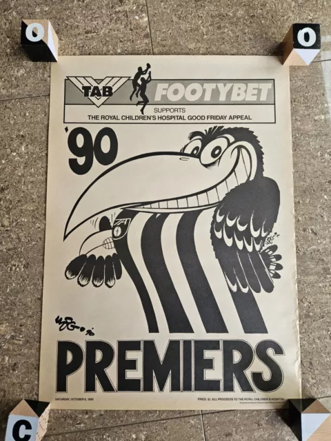 Rare WEG Signed 1990 Collingwood Magpies AFL VFL Premiership Poster Herald-Sun