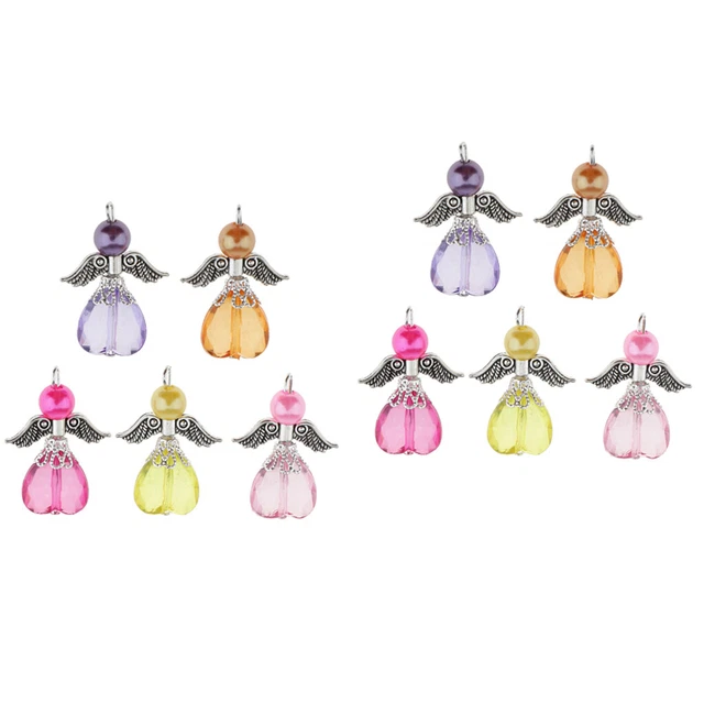 10 Stück gemischte Engelsflügel Charms Anhänger facettierte Acryl Herzperlen